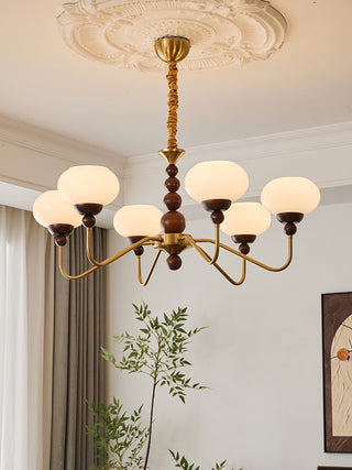 Lustra Lustre Verre Bois Laiton Moderne 6-Lumières