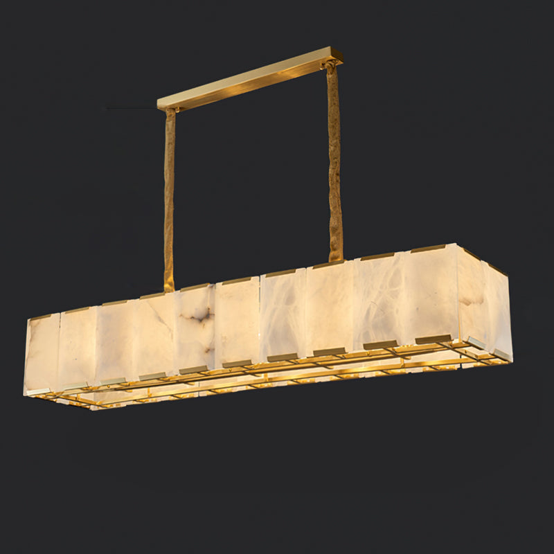 Bernardi chandelier shown unlit to display the natural veining of the alabaster.