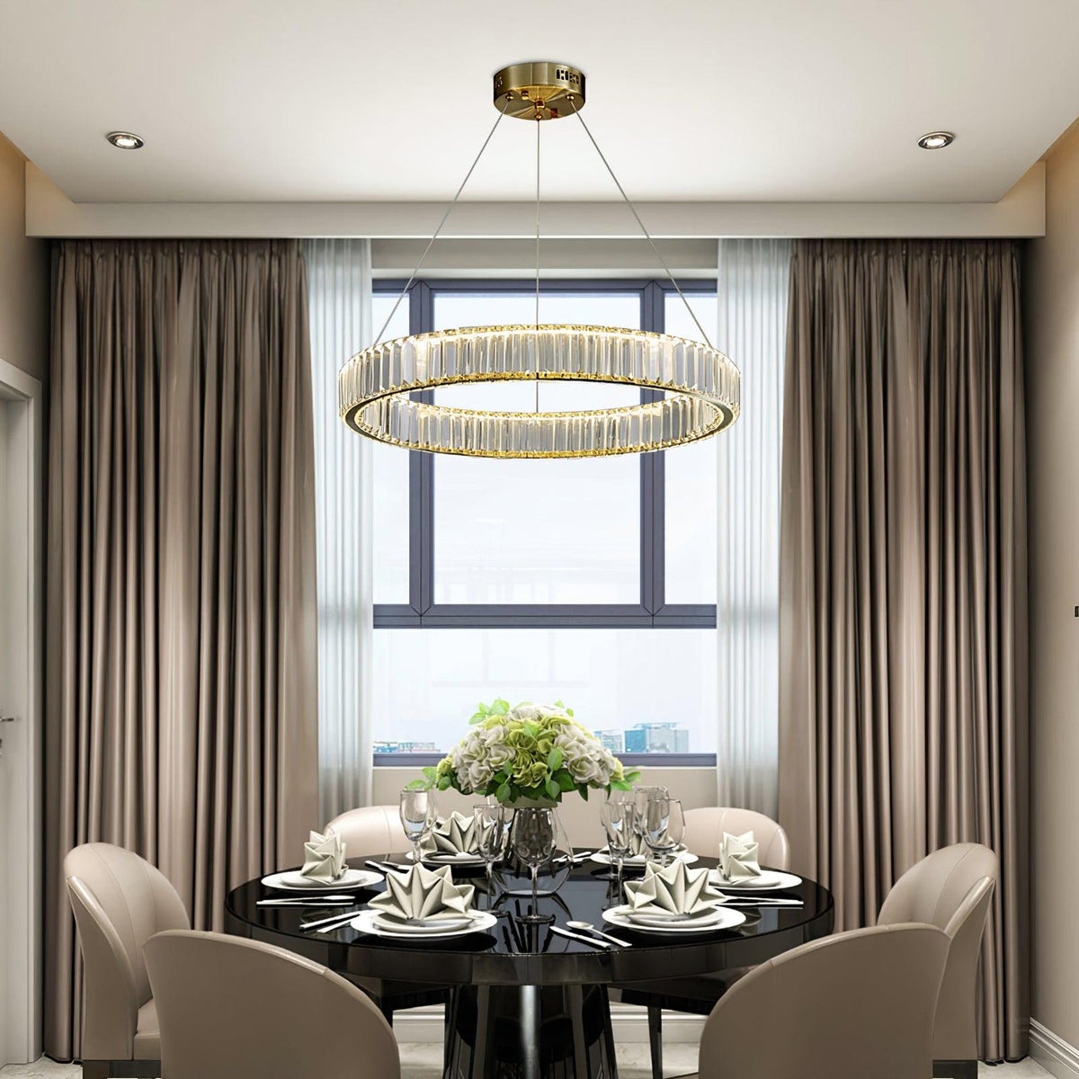 Tevisse Lustre Anneau en Cristal Doré