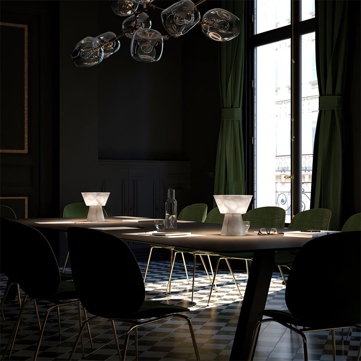 Ane Lampe de Table en Albâtre