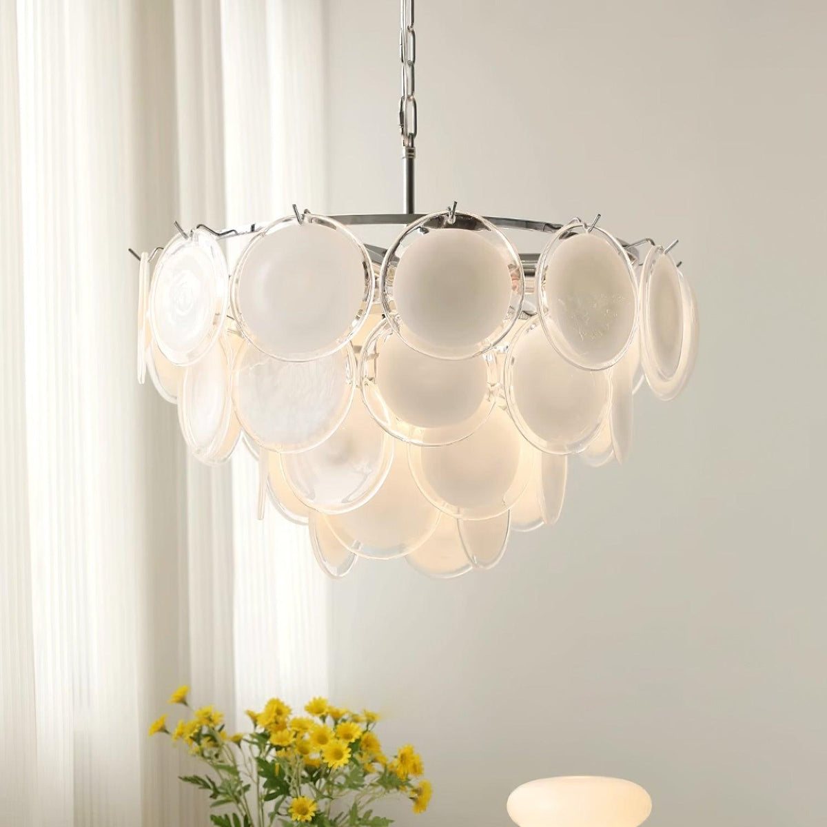 Lumirae Chandelier Cascading Frosted Glass Discs-Neutral Decor