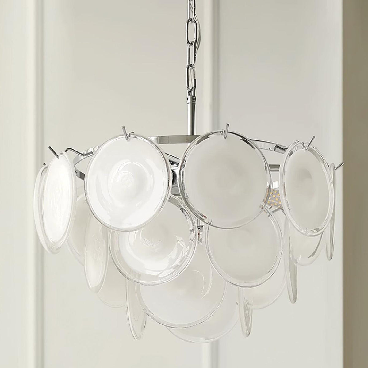 Lumirae Chandelier Cascading Frosted Glass Discs-Neutral Decor