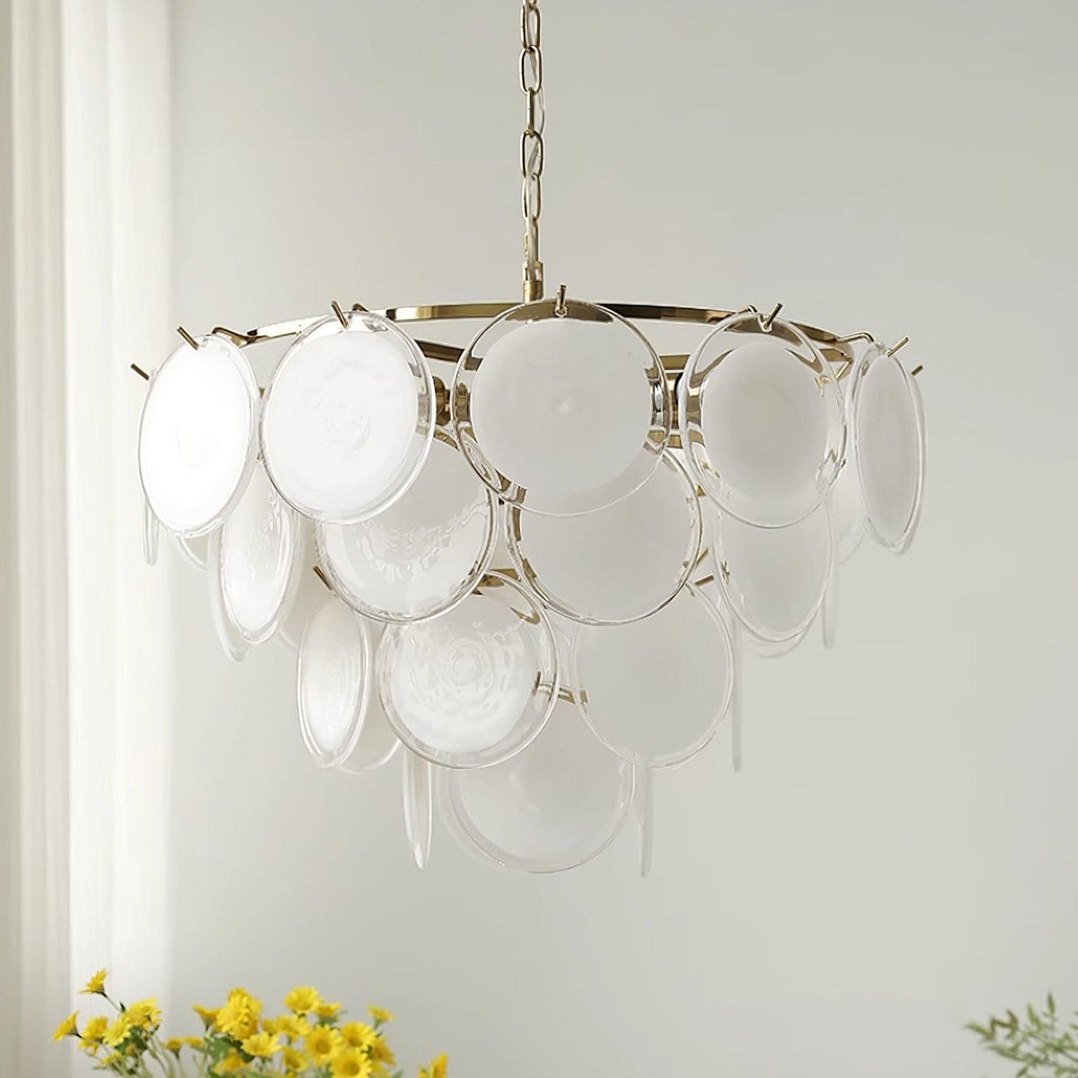 Lumirae Chandelier Cascading Frosted Glass Discs-Neutral Decor