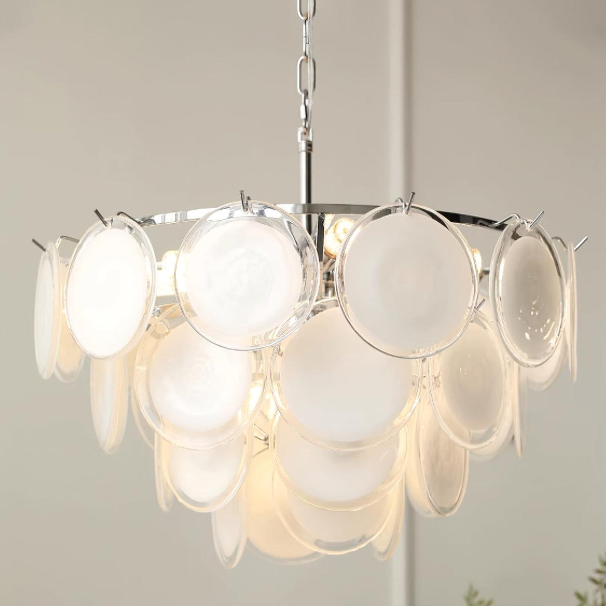 Lumirae Chandelier Cascading Frosted Glass Discs-Neutral Decor