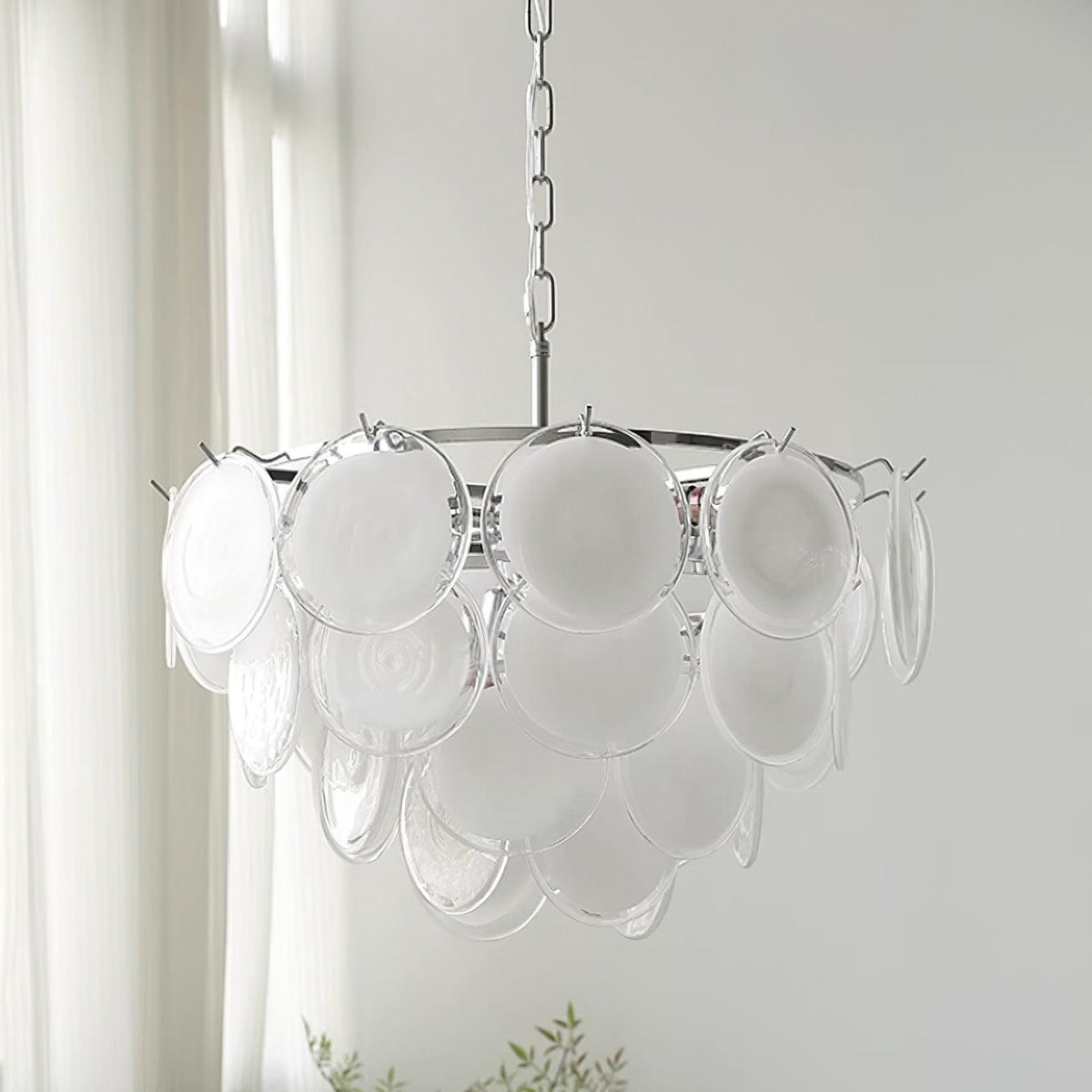 Lumirae Chandelier Cascading Frosted Glass Discs-Neutral Decor
