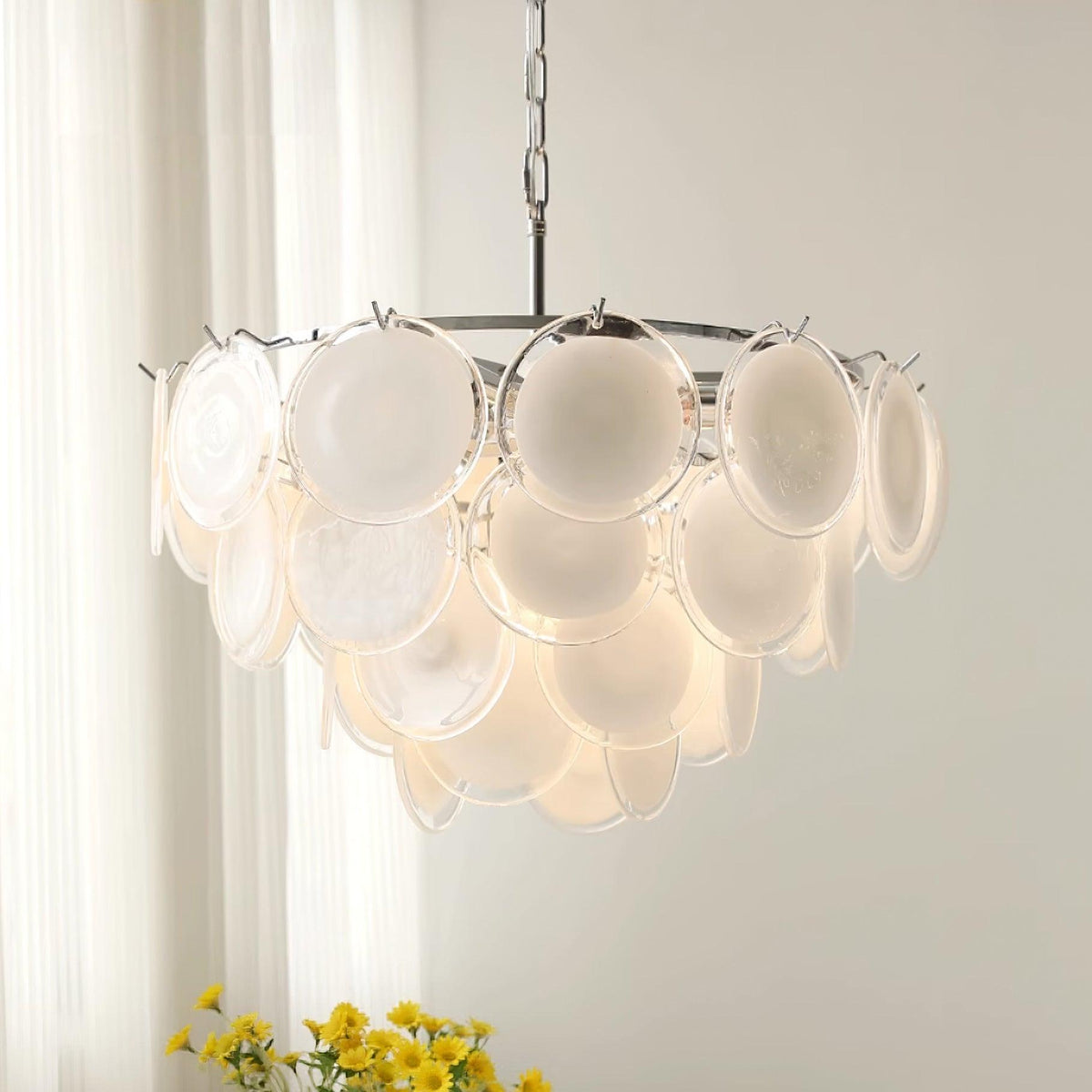 Lumirae Chandelier Cascading Frosted Glass Discs-Neutral Decor