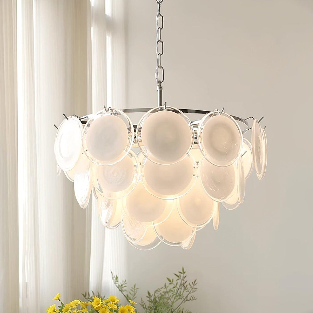 Lumirae Chandelier Cascading Frosted Glass Discs-Neutral Decor
