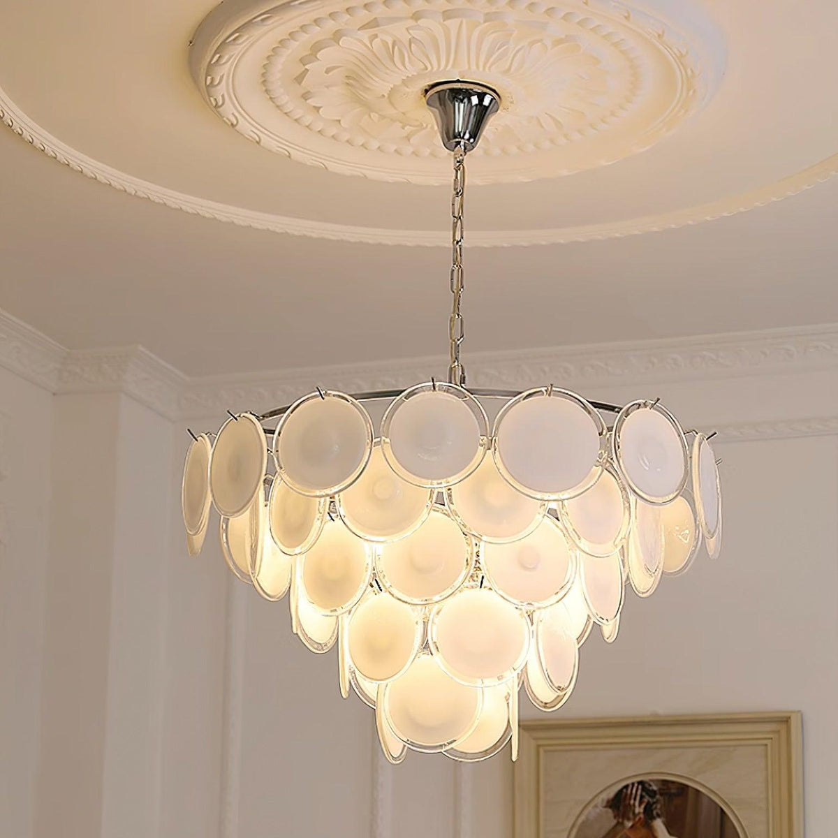 Lumirae Chandelier Cascading Frosted Glass Discs-Neutral Decor