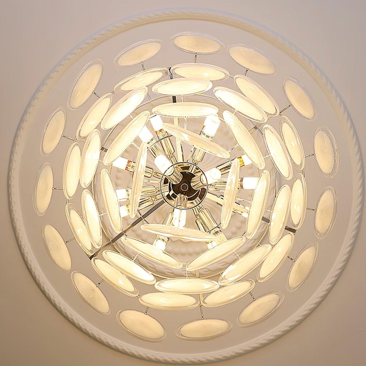 Lumirae Chandelier Cascading Frosted Glass Discs-Neutral Decor
