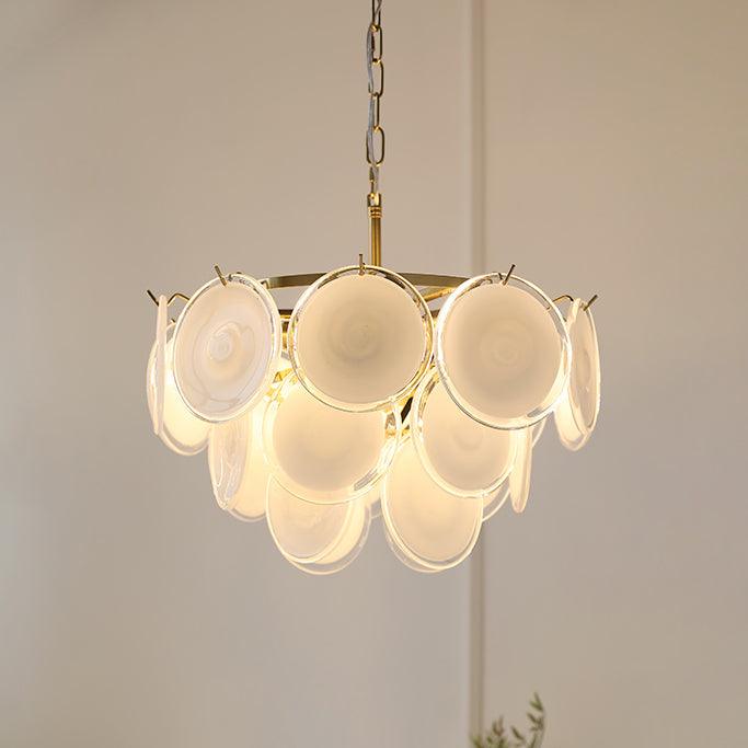 Lumirae Chandelier Cascading Frosted Glass Discs-Neutral Decor