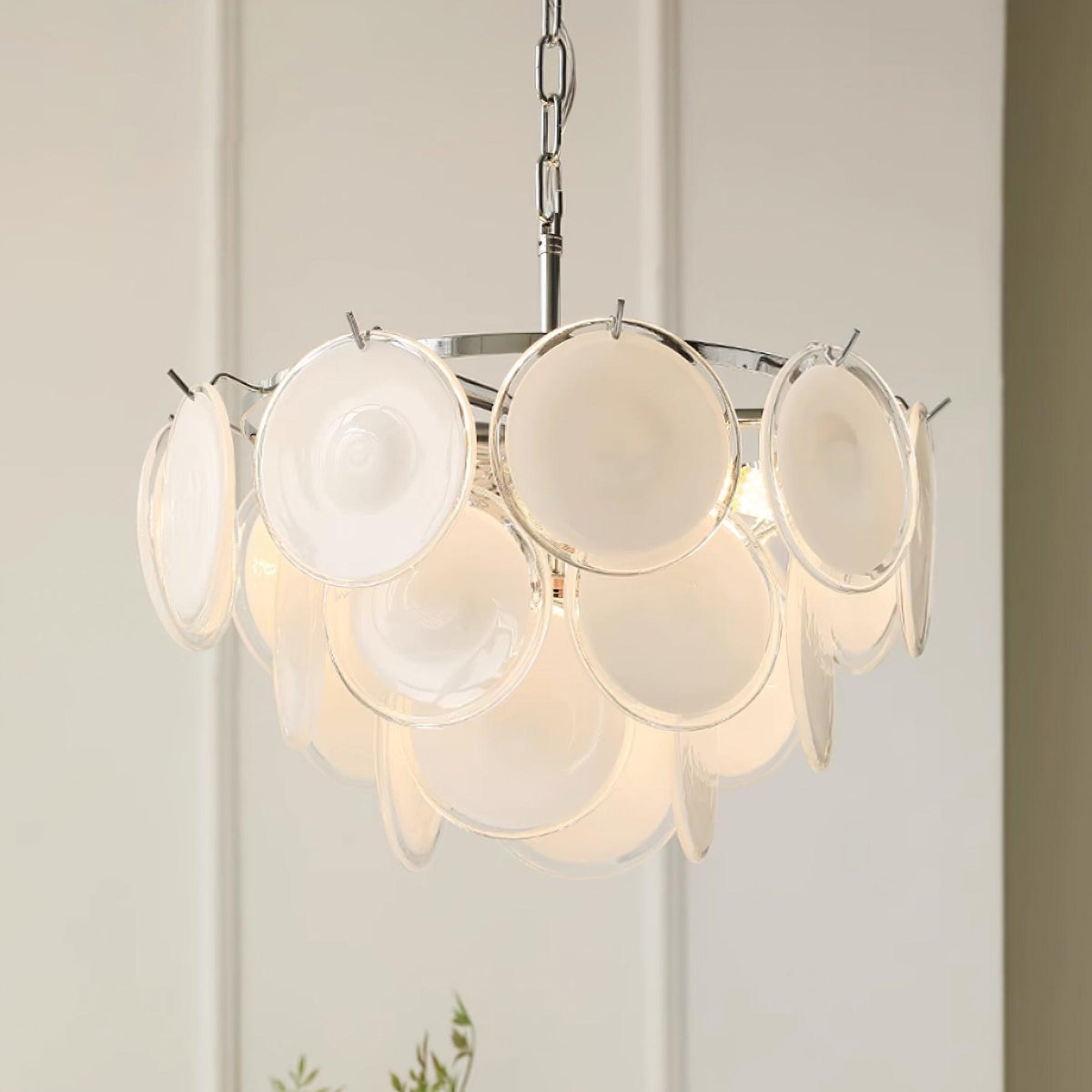Lumirae Chandelier Cascading Frosted Glass Discs-Neutral Decor