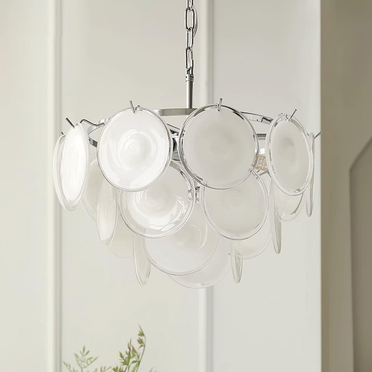 Lumirae Chandelier Cascading Frosted Glass Discs-Neutral Decor