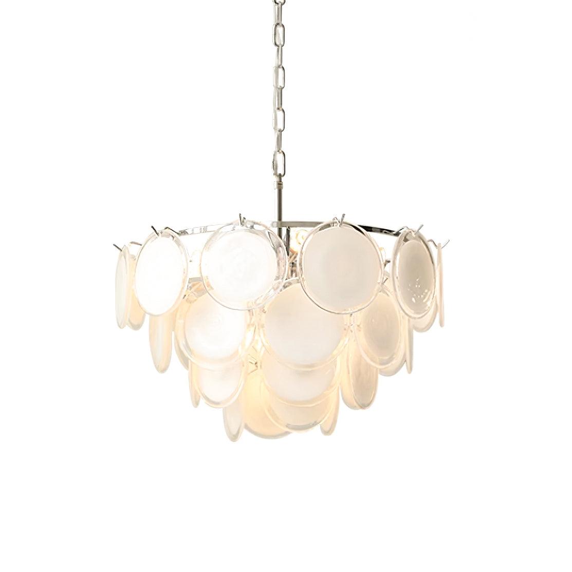 Lumirae Chandelier Cascading Frosted Glass Discs-Neutral Decor