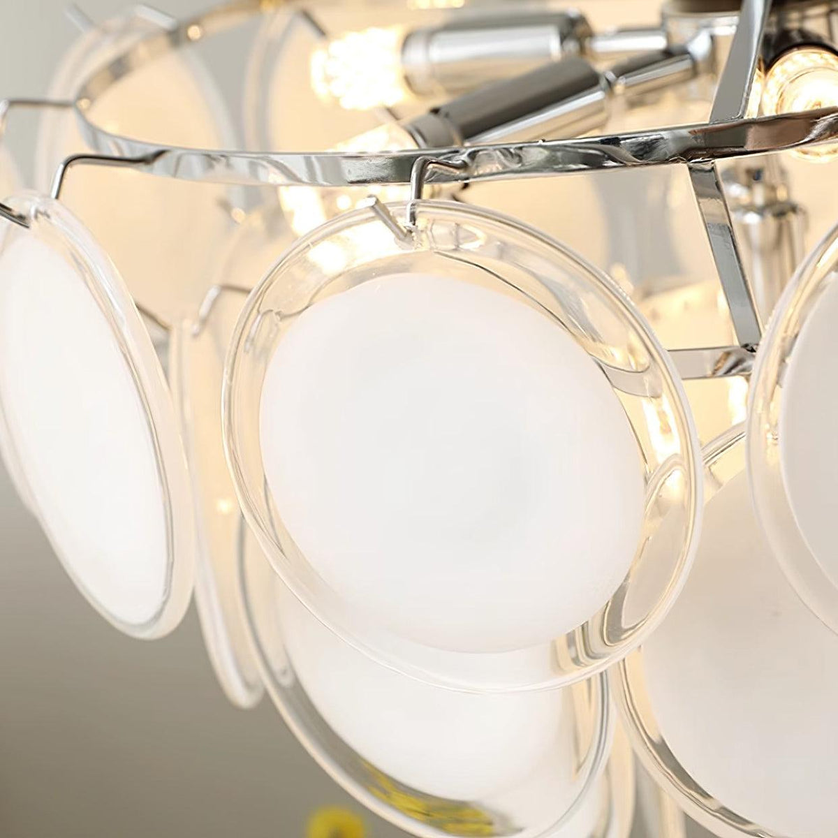 Lumirae Chandelier Cascading Frosted Glass Discs-Neutral Decor