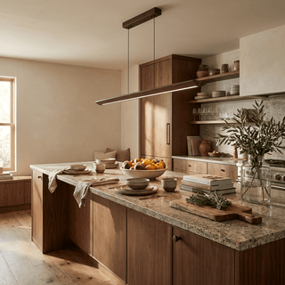 Beveled Wood Linear Pendant Lamp-Neutral Decor
