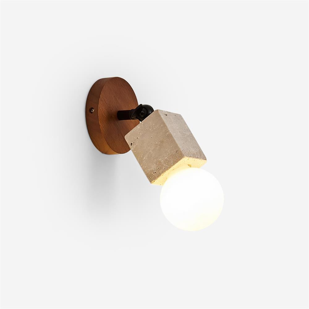 Ritta Cute Travertine Wall Lamp Wood Plate-Neutral Decor