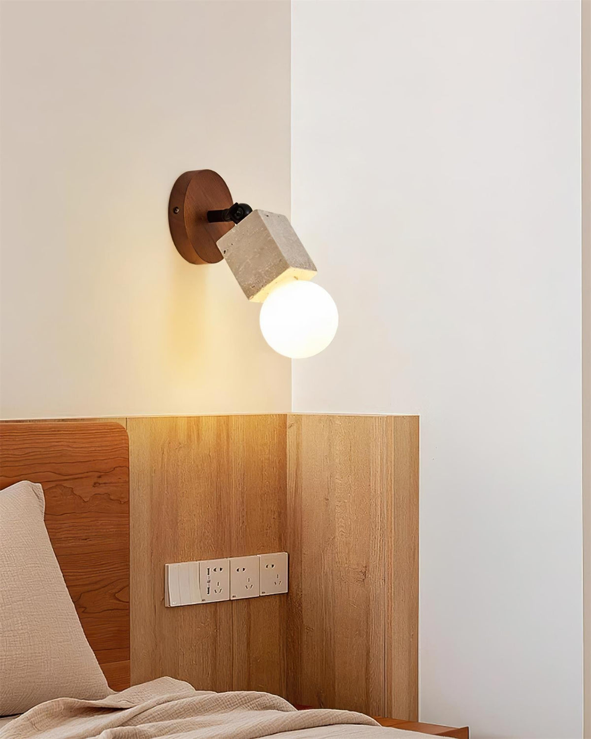 Ritta Cute Travertine Wall Lamp Wood Plate-Neutral Decor