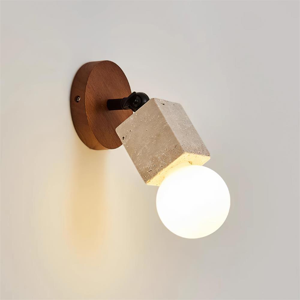 Ritta Cute Travertine Wall Lamp Wood Plate-Neutral Decor