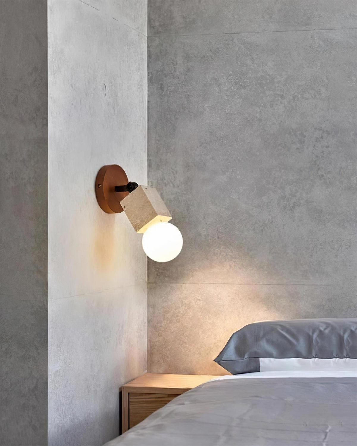 Ritta Cute Travertine Wall Lamp Wood Plate-Neutral Decor
