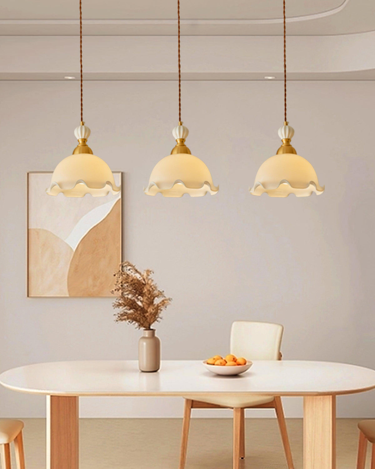 Pendant Lamp Wavy Edge Glass Shade Soft Glow Vintage Romantic-Neutral Decor