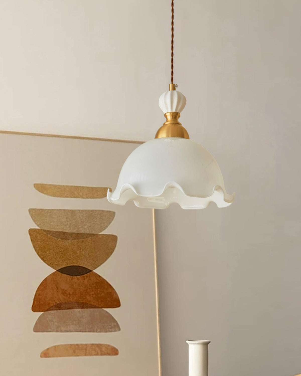 Pendant Lamp Wavy Edge Glass Shade Soft Glow Vintage Romantic-Neutral Decor