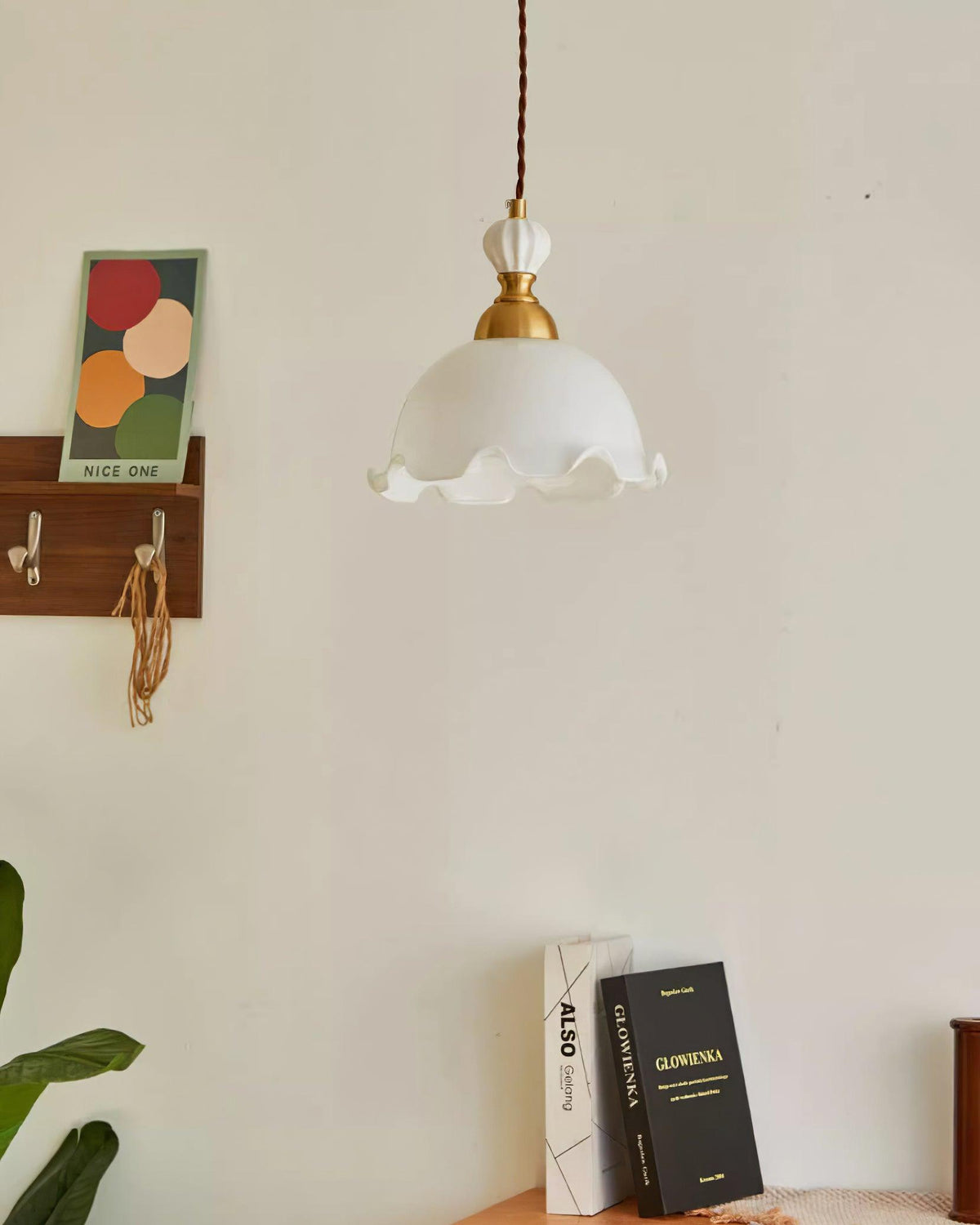 Pendant Lamp Wavy Edge Glass Shade Soft Glow Vintage Romantic-Neutral Decor