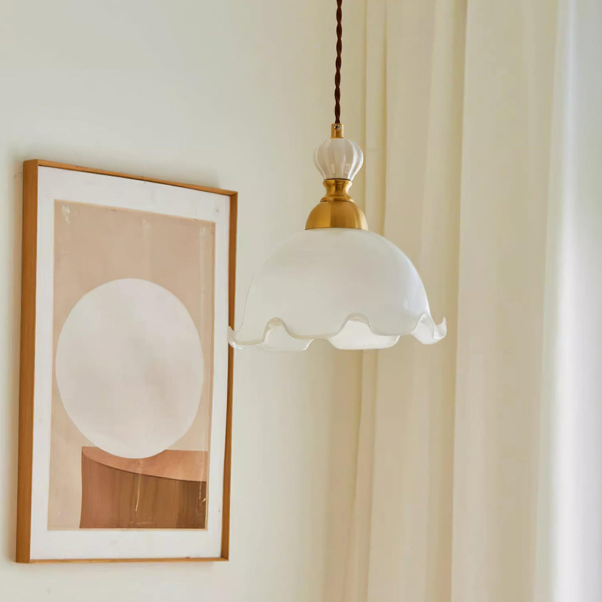 Pendant Lamp Wavy Edge Glass Shade Soft Glow Vintage Romantic-Neutral Decor