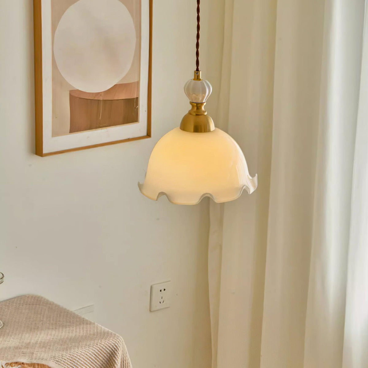 Pendant Lamp Wavy Edge Glass Shade Soft Glow Vintage Romantic-Neutral Decor