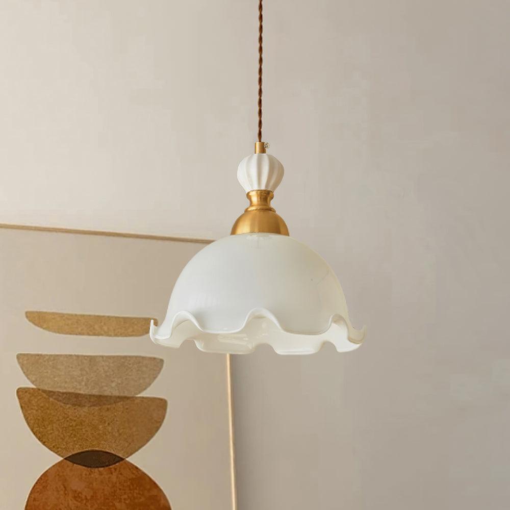 Pendant Lamp Wavy Edge Glass Shade Soft Glow Vintage Romantic-Neutral Decor