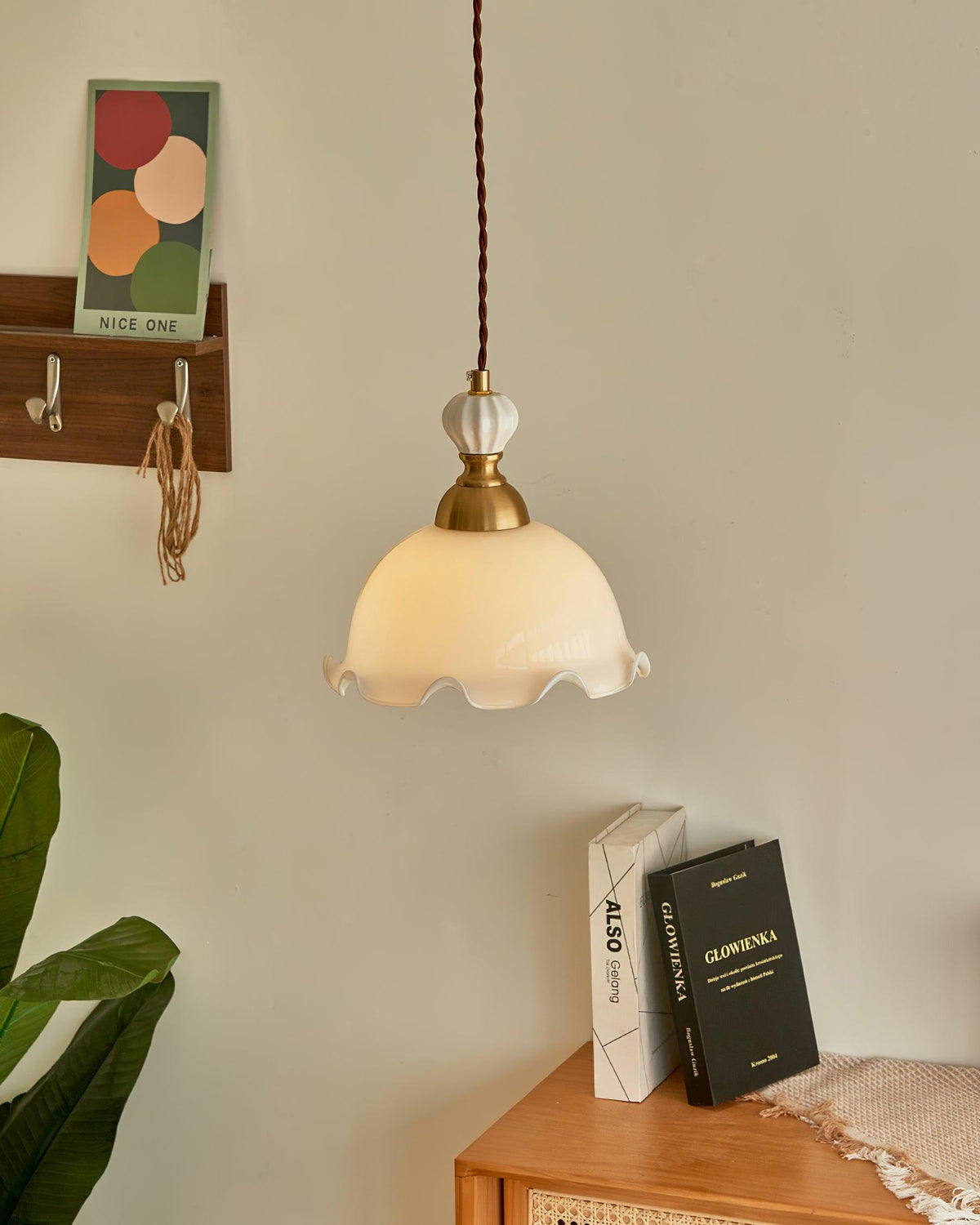 Pendant Lamp Wavy Edge Glass Shade Soft Glow Vintage Romantic-Neutral Decor