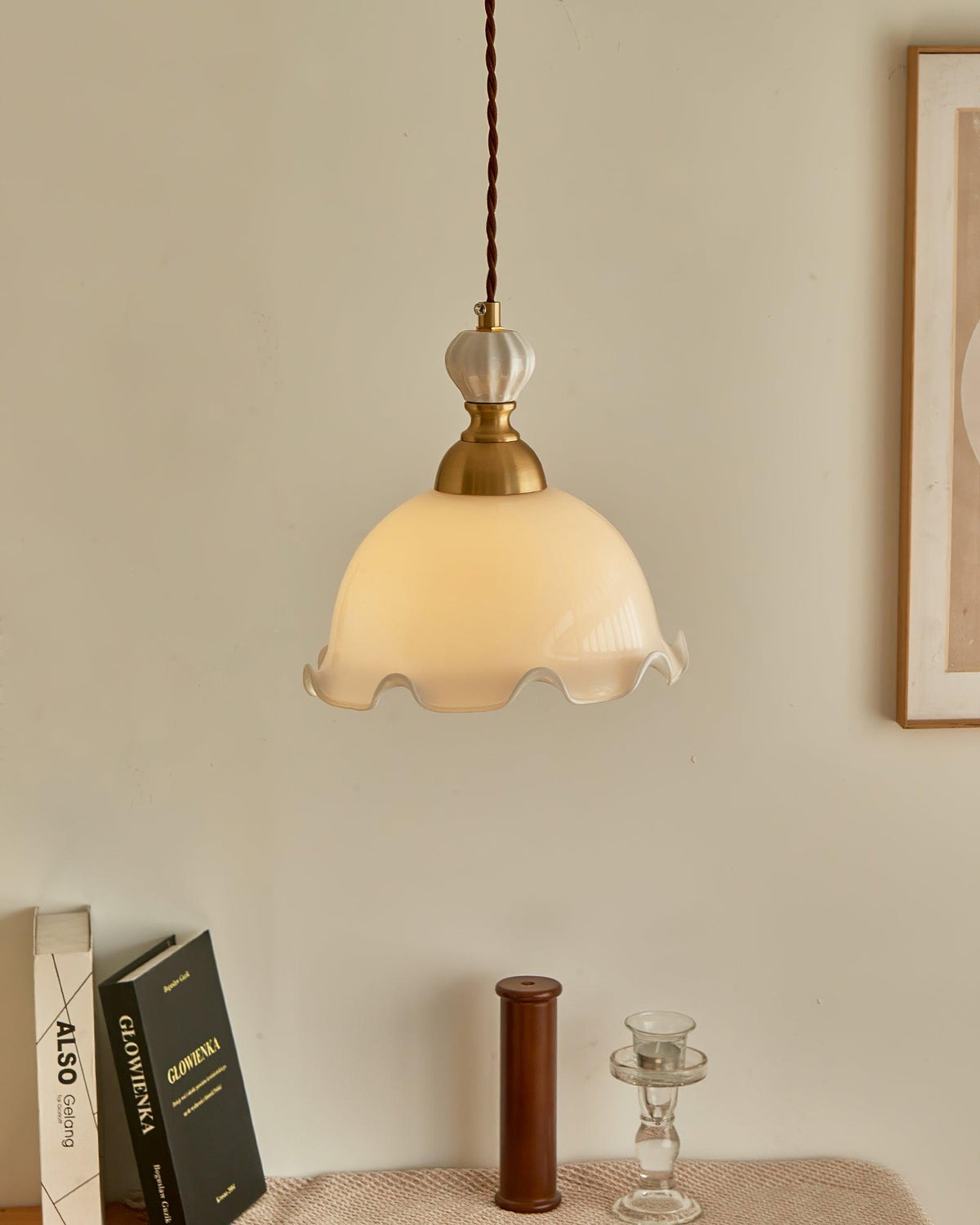 Pendant Lamp Wavy Edge Glass Shade Soft Glow Vintage Romantic-Neutral Decor