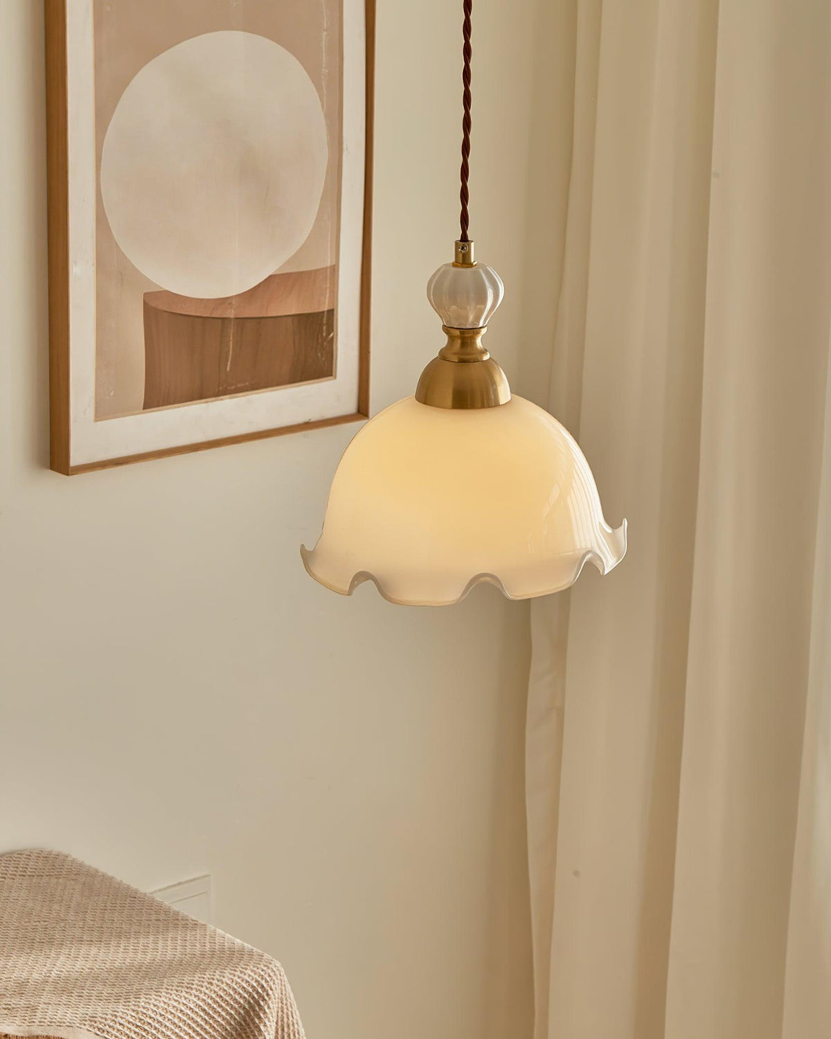 Pendant Lamp Wavy Edge Glass Shade Soft Glow Vintage Romantic-Neutral Decor