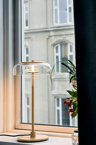 Rinelette Lampe de Table Verre Clair Ombrelle Bois Base