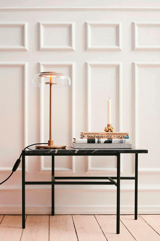 Rinelette Lampe de Table Verre Clair Ombrelle Bois Base