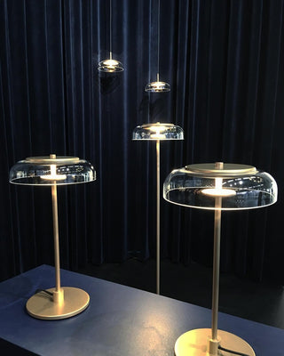Rinelette Lampe de Table Verre Clair Ombrelle Bois Base