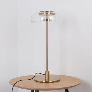 Rinelette Lampe de Table Verre Clair Ombrelle Bois Base