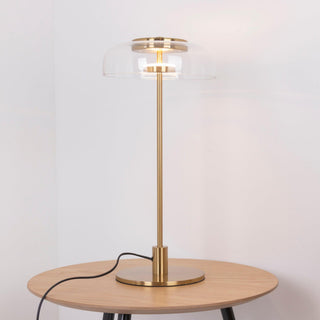 Rinelette Lampe de Table Verre Clair Ombrelle Bois Base