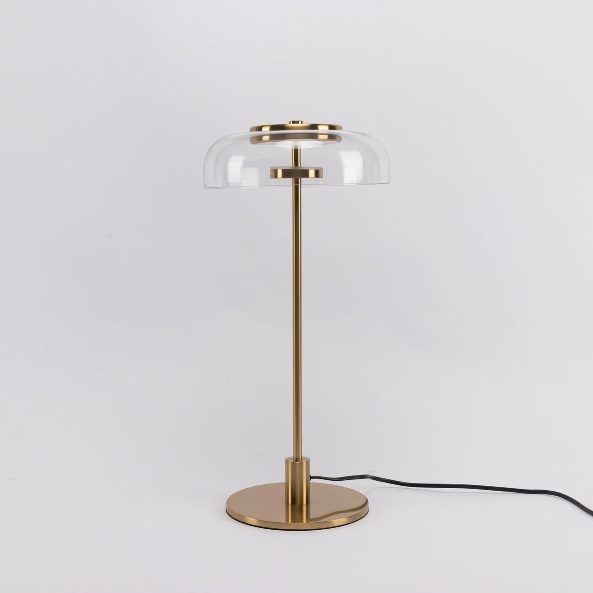 Rinelette Lampe de Table Verre Clair Ombrelle Bois Base