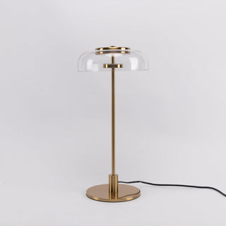 Rinelette Lampe de Table Verre Clair Ombrelle Bois Base