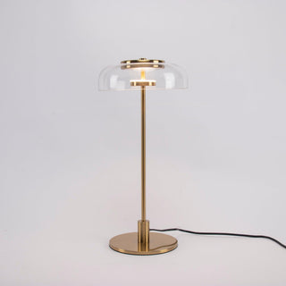 Rinelette Lampe de Table Verre Clair Ombrelle Bois Base