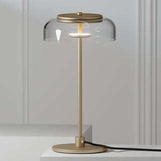 Rinelette Lampe de Table Verre Clair Ombrelle Bois Base
