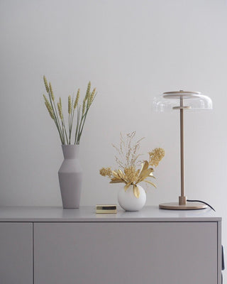 Rinelette Lampe de Table Verre Clair Ombrelle Bois Base