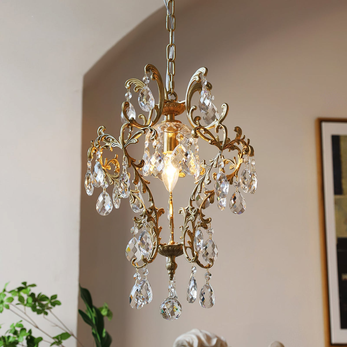 Close-up of the intricate scrollwork and crystal details.