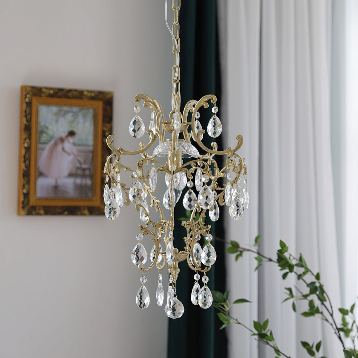 Close-up of the bronze finish and crystal accents.