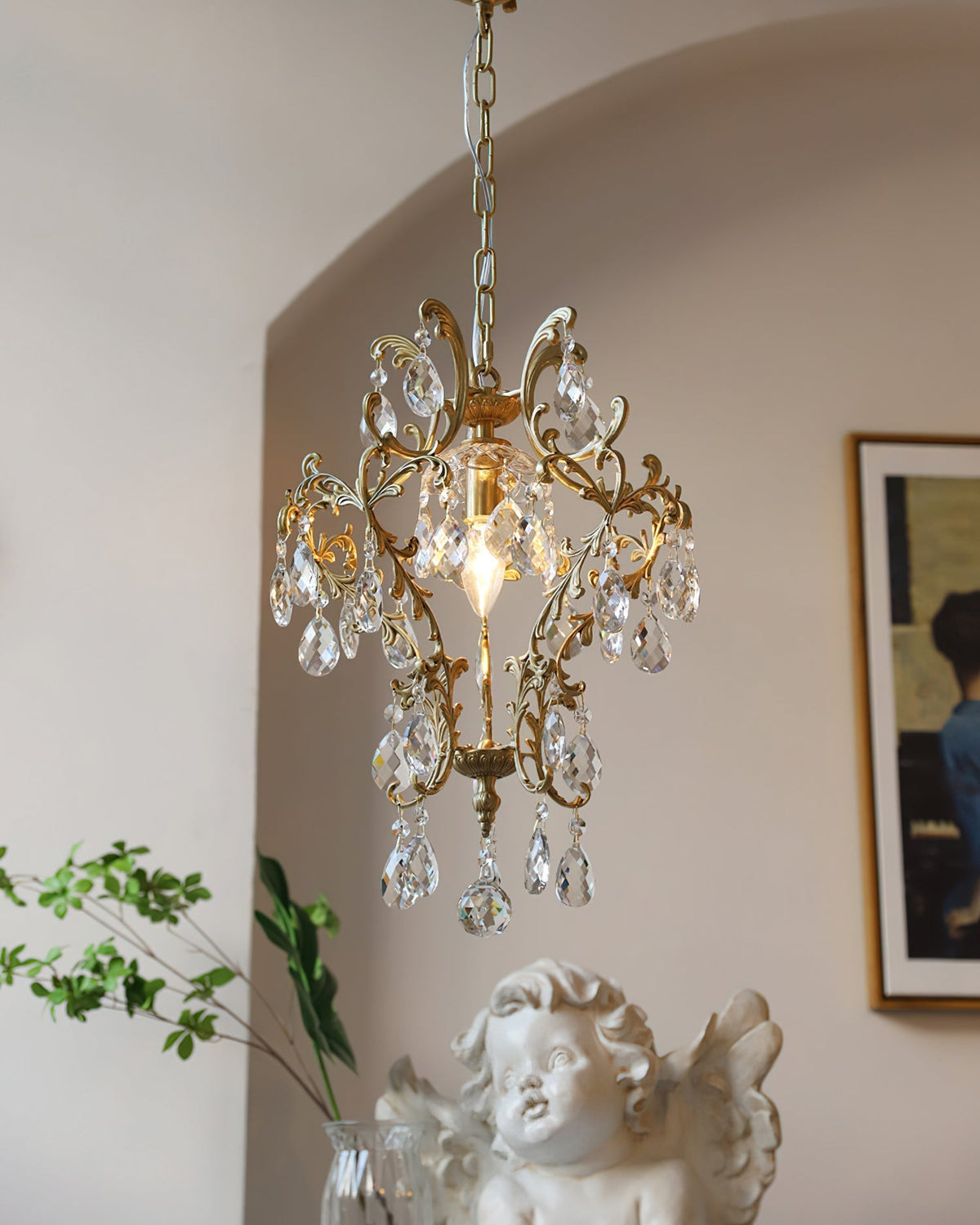 The birdcage pendant light styled in a classic living room.