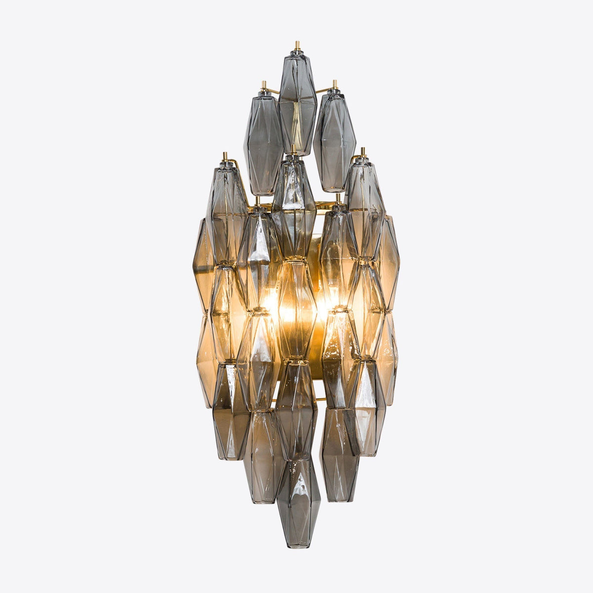 A pair of Biscayne sconces flanking a large mirror in a hallway.