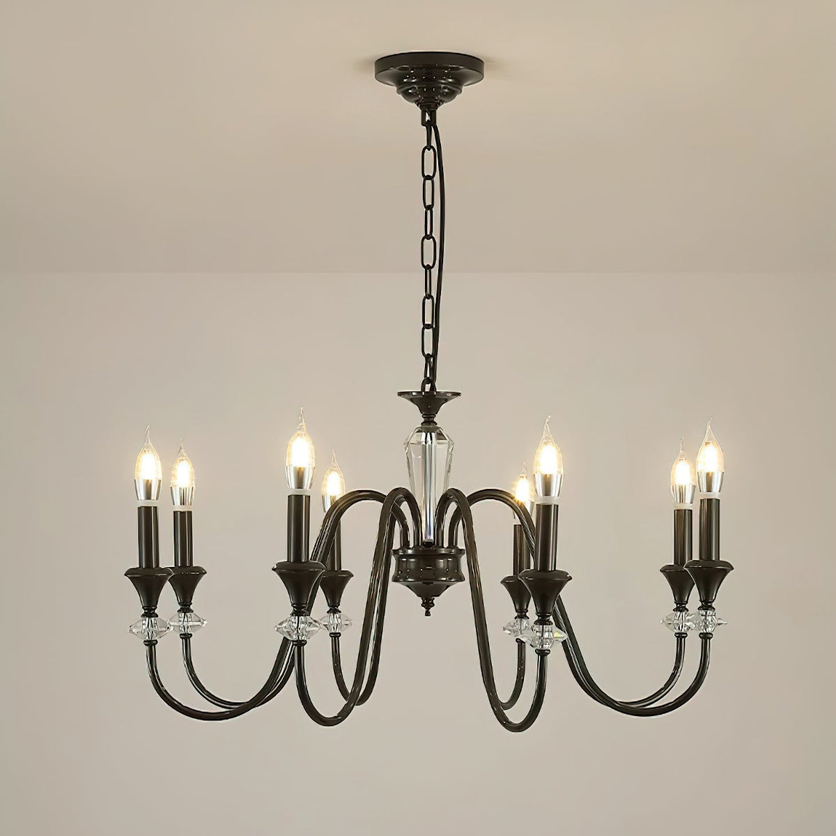 Linalis Lustre Noir & Cristal Candelabre