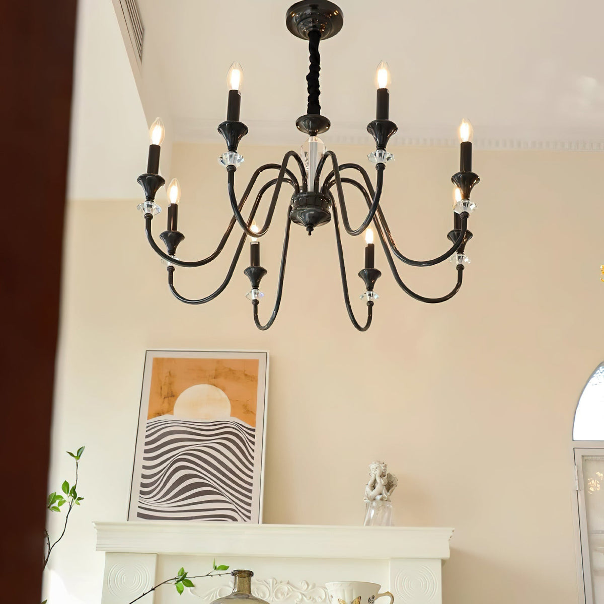 Linalis Lustre Noir & Cristal Candelabre