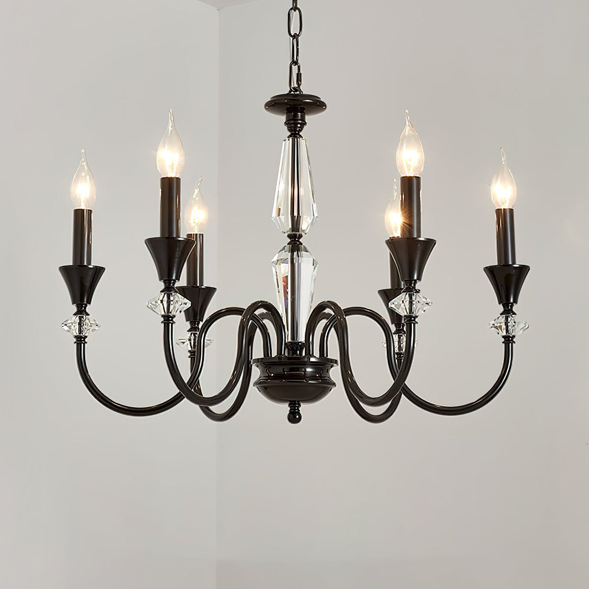 Linalis Lustre Noir & Cristal Candelabre