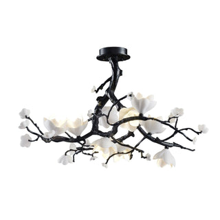 Lustra Suspension Lampe Arbre Noir et Cuivre avec Fruits Sauvages
